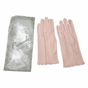 CRESCENDOE 1960s Vintage Gloves Peach Pink Embroidered Scalloped Edges 50s Retro